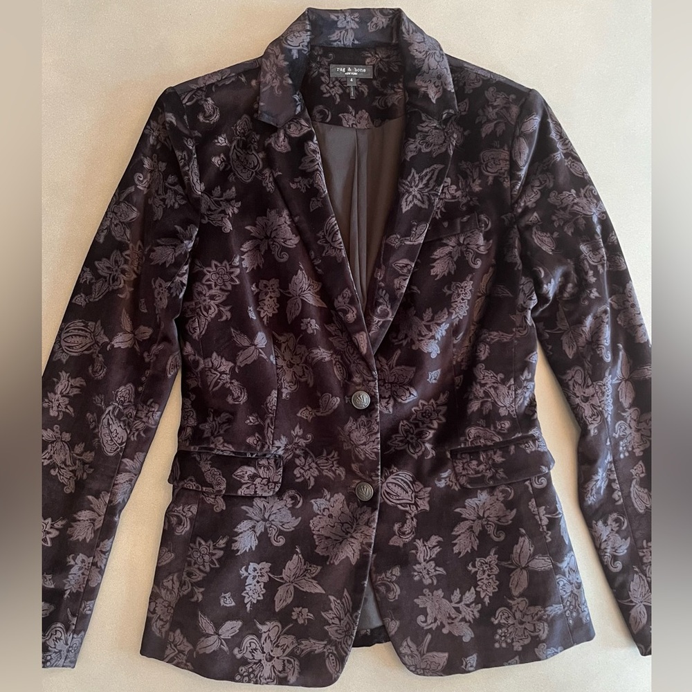 Rag & Bone Black Floral Velvet Blazer